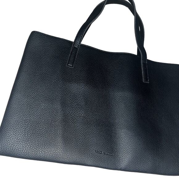 Vince Camuto Book Bag Leather Tote Black Grey Shoulder Purse - Picture 1 of 5